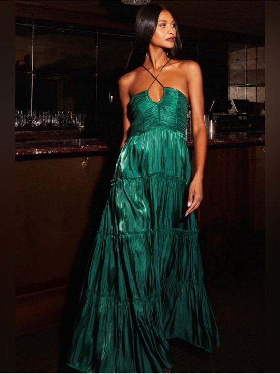 o.p.t. Dresses & Skirts - O. P. T. East Midi Dress Green Ruched Tie Front Halter Size Small